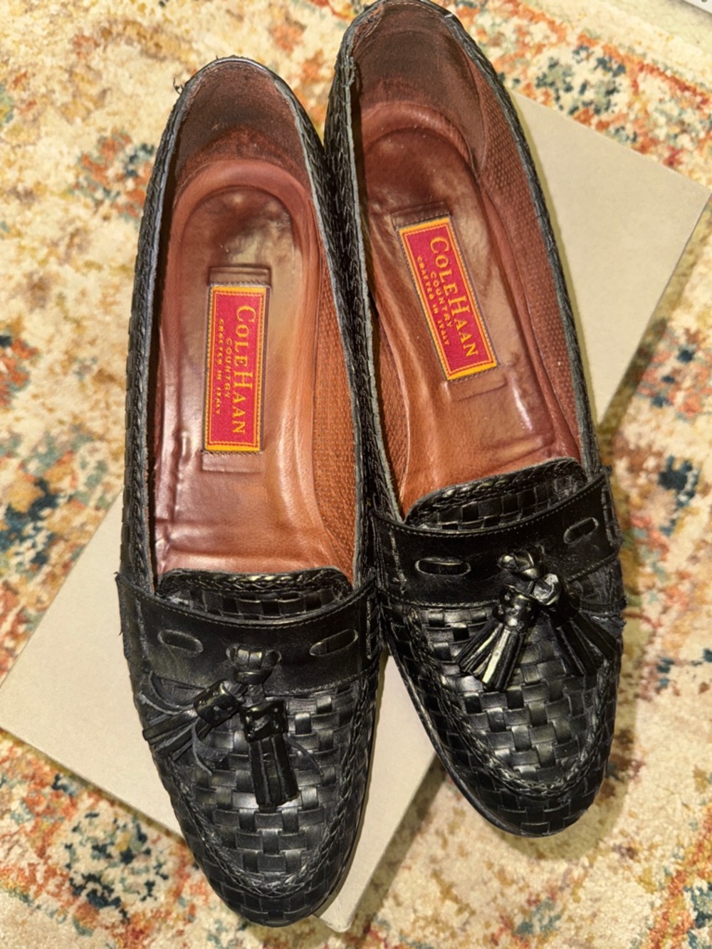 Cole Haan Black Woven Leather Tassel Loafers - Women's size 8.5AA